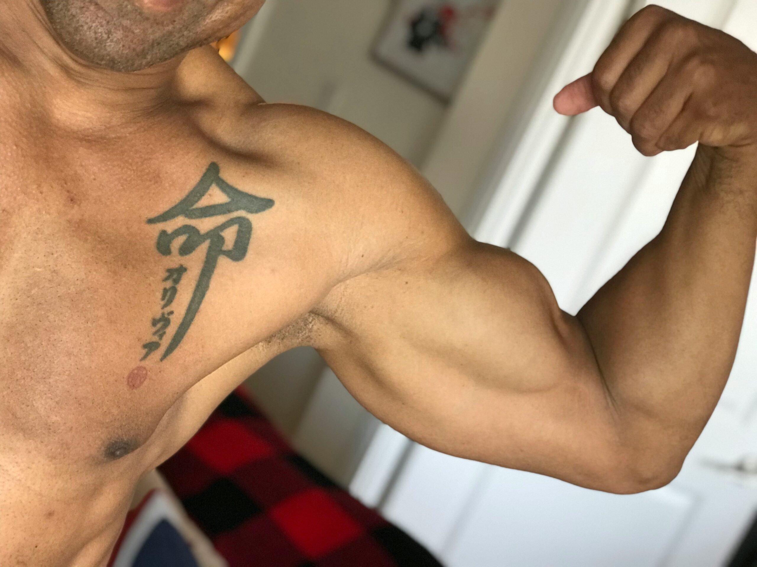 Before and after photos of someone transforming their physique with kettlebell training